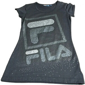 Y2K  vintage FILA  XS  fitted t shirt , NWT ,Black,beaded logo,large print